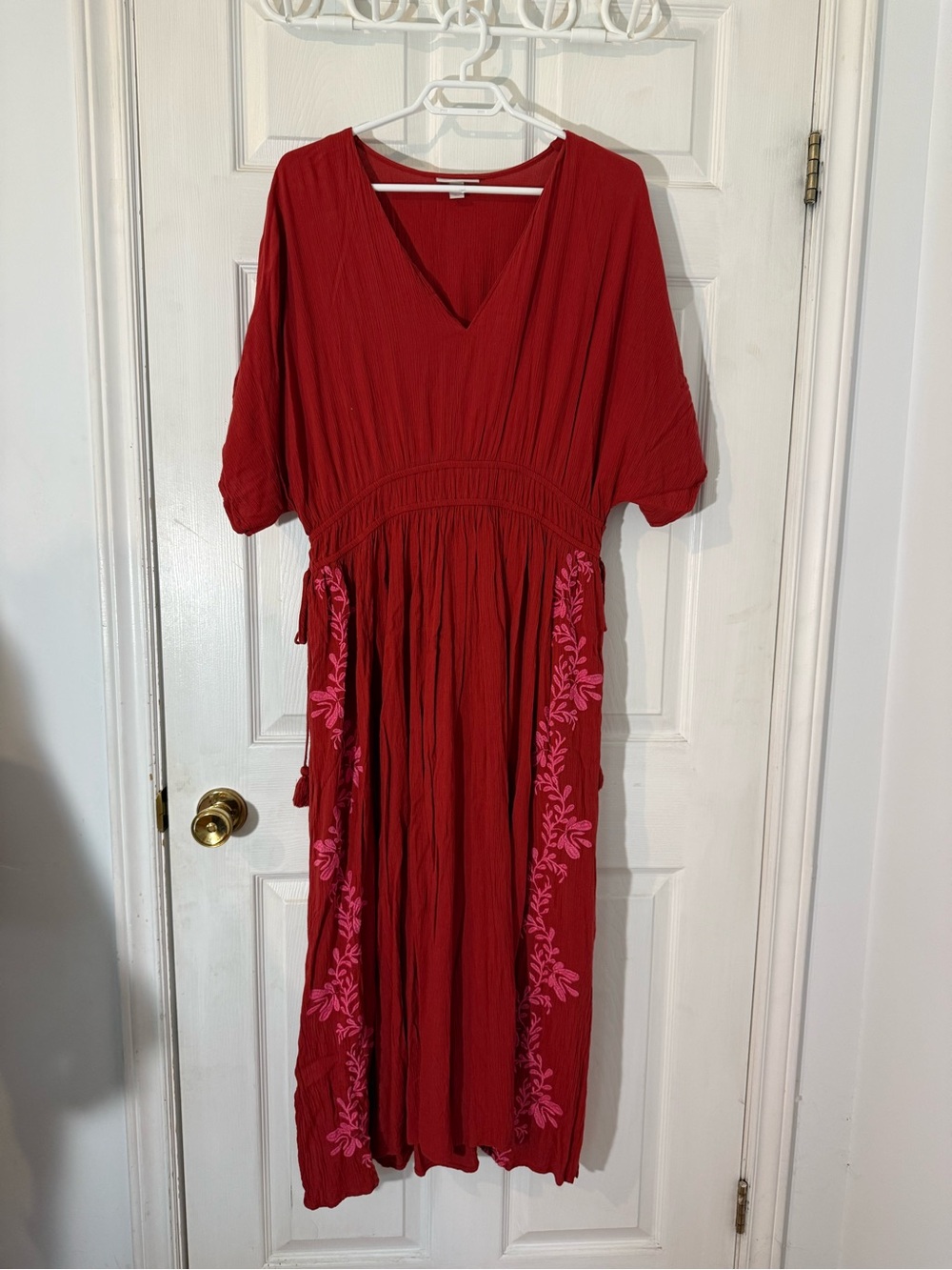Knox Rose Red Maxi Dress with Pink Floral Embroidery